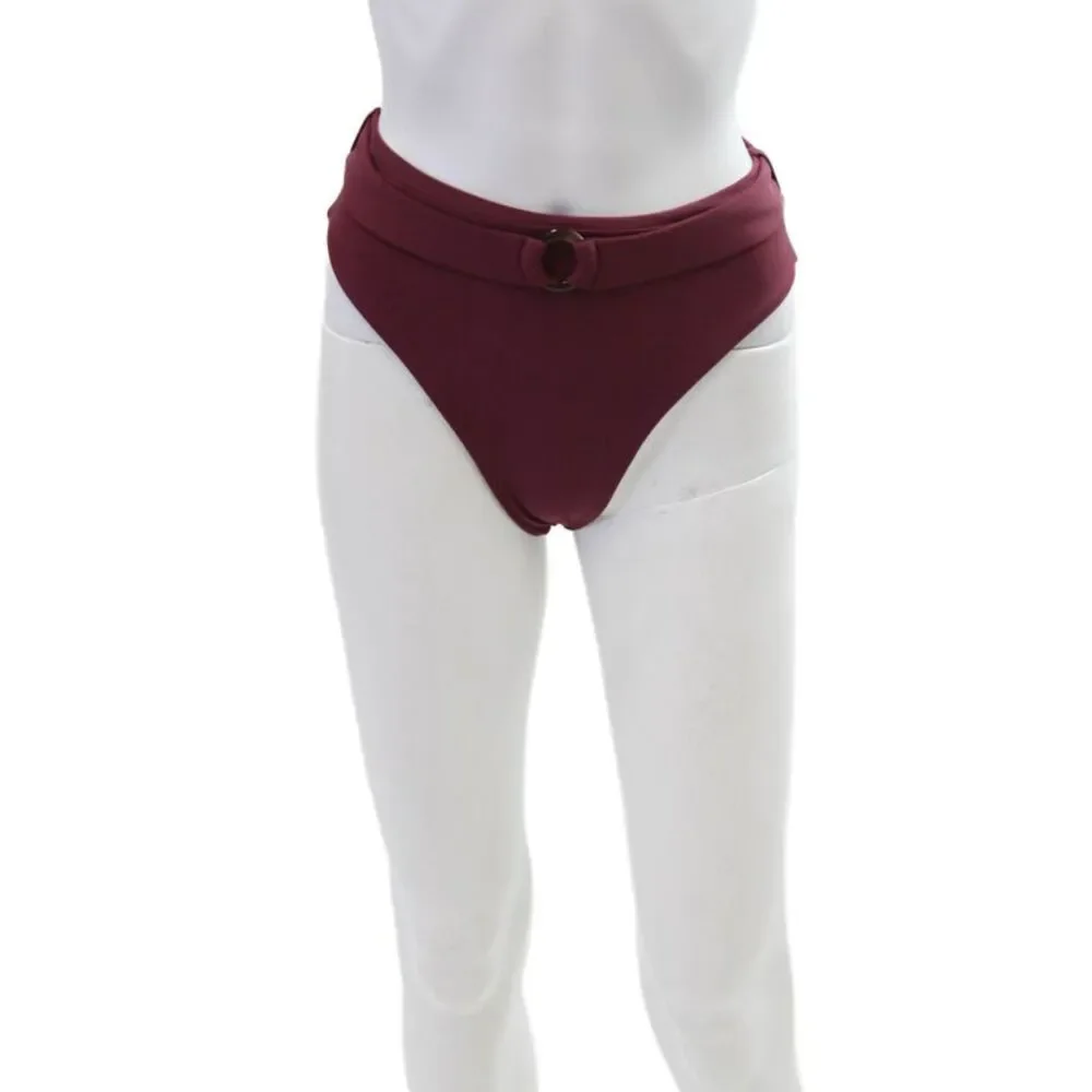 Juillet Womens Swimwear Stretch Belted High-Waisted Bikini Bottom Red Size S
